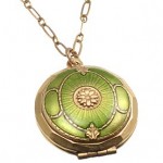 Green Enamel Flower Locket Necklace