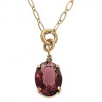Faceted Oval Burgundy Swarovski Crystal Pendant Necklace