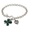 Dark Green Enamel Clover and Heart Bracelet
