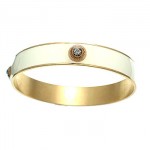 Cream Enamel and Black Diamond Swarovski Crystal Bangle