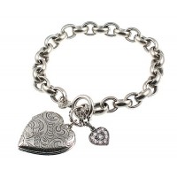 Catherine Popesco Heart Locket Bracelet with Clear Swarovski Crystals - 1681SH-popesco - Handmade Celebrity Fashion Jewelry