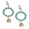 Turquoise Bead and White Enamel Flower Drop Earrings
