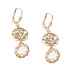 Filigree Leaf and Clear Swarovski Crystal Drop Earrings