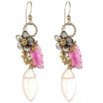 Pink Tourmaline, Black Mother of Pearl, and Rose Quartz Flower Earrings Pink Tourmaline, Black Mother of Pearl, and Rose Quartz Flower Earrings