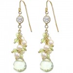 Prasiolite, Peridot, and Pearl Crystal Chain Earrings Prasiolite, Peridot, and Pearl Crystal Chain Earrings