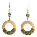 Wrapped Green Crochet and Wood Hoop Earring