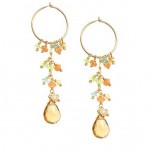 Apatite, Prehnite, and Honey Quartz Dangling Hoop Earrings