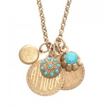 Amour, Oui,  and Locket Charm Necklace with Turquoise Crystals