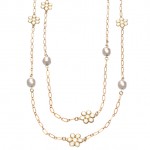 Enamel Daisy and Pearl Bead Chain Necklace