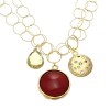 Lemon Citrine, Carnelian, and CZ Disc Charm Necklace