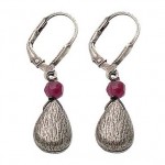 Purple Jade Antiqued Brushed Silver Pear Earring