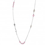 Ikebana Round White Agate, Pink Jade, and Gray Onyx Stations on Silver Chain Necklace