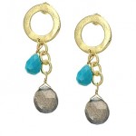 Turquoise and Labradorite Circle Chain Earrings