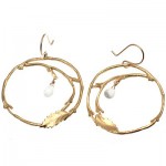 Leaf Hoop Earrings with White Topaz Stone