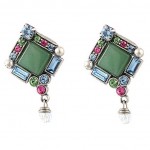 Green Aventurine and Multi-Colored Austrian Crystal Clip Earring