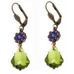 Pave Flower and Olivine Glass Drop Earrings Pave Flower and Olivine Glass Drop Earrings