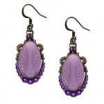 Etched Oval Glass Stone and Swarovski Crystal Earrings