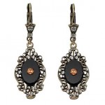 Glass and Swarovski Crystal Filigree Earrings on Brass