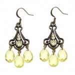 Drop Earrings with Jonquil Glass and Swarovski Crystals