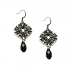 Black Enamel Disc and Drop Earrings