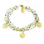 Apatite, Peridot, and Iolite Four Strand Disc Charm Bracelet