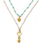 Pearl and Turquoise Heart Charm Necklaces
