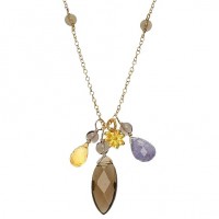 Flying Lizard Citrine, Tanzanite, and Smoky Quartz Flower Charm Necklace - FLN1782-lizard - Handmade Celebrity Fashion Jewelry from blueluxe.com