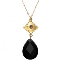 Flying Lizard Onyx and Amethyst Flower Drop Necklace - FLN2251-lizard - Handmade Celebrity Fashion Jewelry