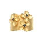 Three Flower Sapphire Wide Band Ring