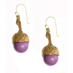 Acorn with Vintage Resin Lilac Ball Earrings