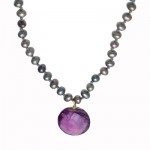 Amethyst Coin Pendant and Freshwater Grey Pearl Necklace