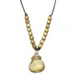Beer Quartz and Brass Bead Necklace on Irish Linen