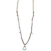 taj taj Blue Topaz Pendant Accented with Aquamarine and Brass Beads - N361-tajtaj - Handmade Celebrity Fashion Jewelry from blueluxe.com