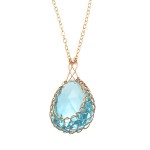 Blue Topaz Cabochon Wire Basket Pendant Necklace