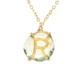 "R" Initial Green Amethyst Pendant