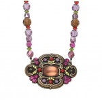 Multi-Crystal Flower Necklace on Antique Brass