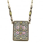 Enamel and Swarovski Crystal Rectangle Pendant  Necklace