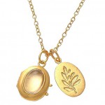Clear Crystal Locket and Leaf Charm Necklace Clear Crystal Locket and Leaf Charm Necklace
