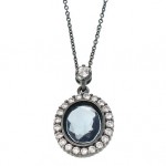 Aqua Blue Spinel and Cubic Zirconia Oval Pendant Necklace