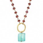 Blue Chalcedony Circle Pendant on Garnet Bead Necklace Blue Chalcedony Circle Pendant on Garnet Bead Necklace