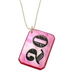 1920's Mother of Pearl Pink Rectangle Casino Chip Necklace 1920's Mother of Pearl Pink Rectangle Casino Chip Necklace