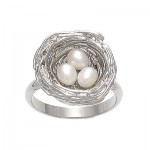 Rhodium Plated Fresh Water Pearl Nest Ring