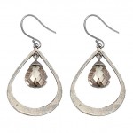 Oxidized Silver Metal Moon Zirconia Teardrop Earrings