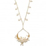 White Pearl Cluster Half Moon Hoop Necklace