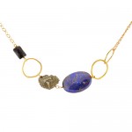 Asymmetrical Circle Necklace with Lapis, Onyx, and Pyrite Asymmetrical Circle Necklace with Lapis, Onyx, and Pyrite