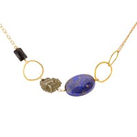 \#4 Mashka Asymmetrical Circle Necklace with Lapis, Onyx, and Pyrite - nbmg09-mashka - Handmade Celebrity Fashion Jewelry