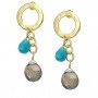 Turquoise and Labradorite Circle Chain Earrings