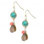 Amazonite, Coral, and Smokey Quartz Drop Earrings