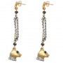 Cat Drop Earrings with Sapphire Eyes and Oxidized Chain