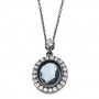 Aqua Blue Spinel and Cubic Zirconia Oval Pendant Necklace